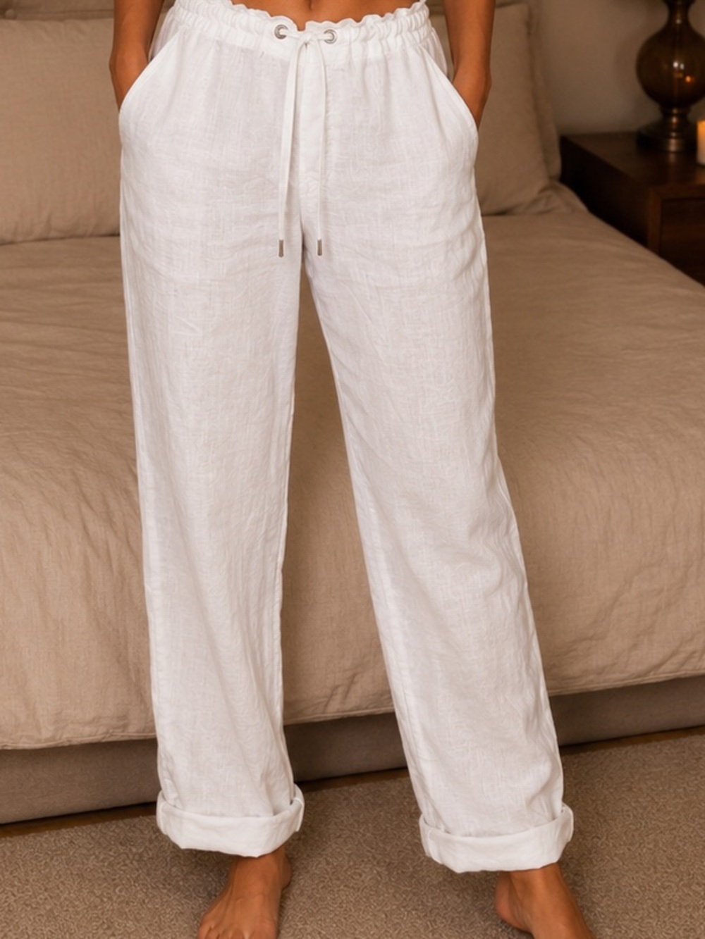 Caslon white linen pants feature a lightweight, breathable construction medium